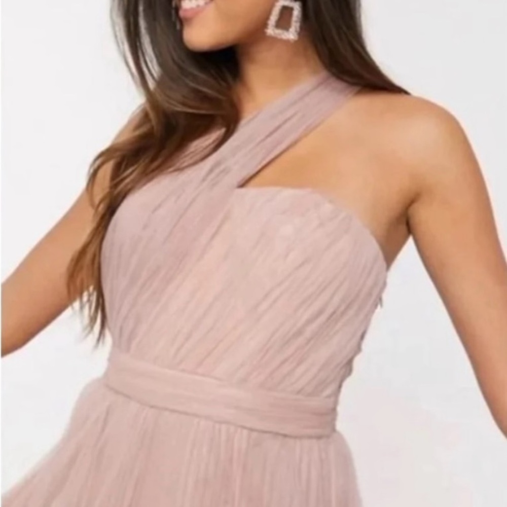 ASOS Layered Chiffon, Faint Pink, Ruched One-Shoulder Gown